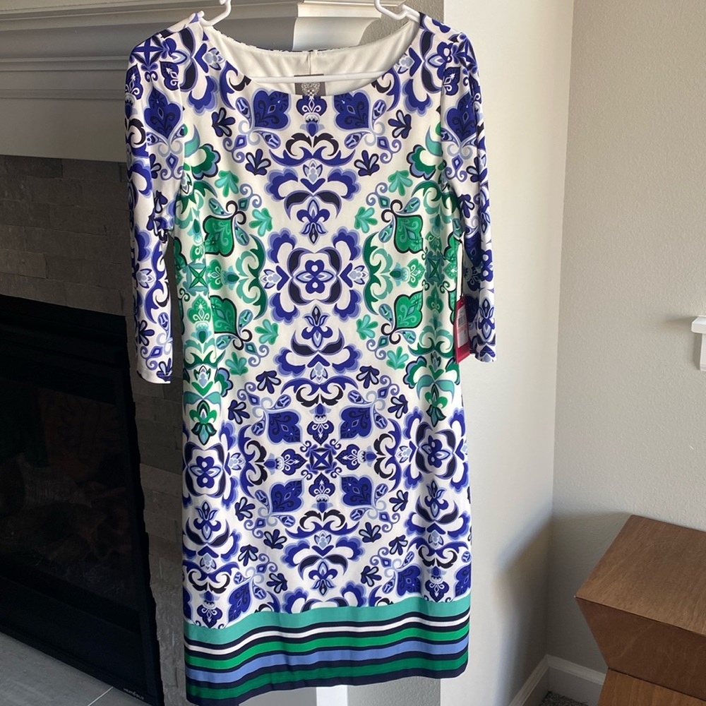 Vince Camuto NWT Green & Blue Paisley Design 3/4 Sleeve Dress, Women’s 10